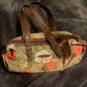 Caribbean Joe Floral Canvas Shoulder Bag with Brown Straps
